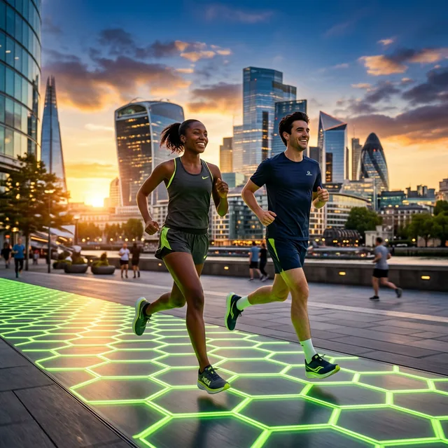 Läufer erobern leuchtende Hex-Zonen in der Stadt mit Run4Zones